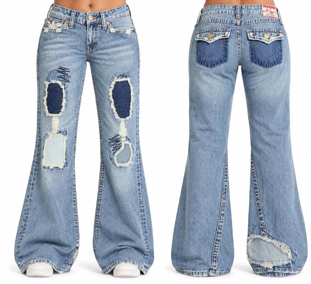 True Religion Berkeley Patchwork Flare Jeans Size 31